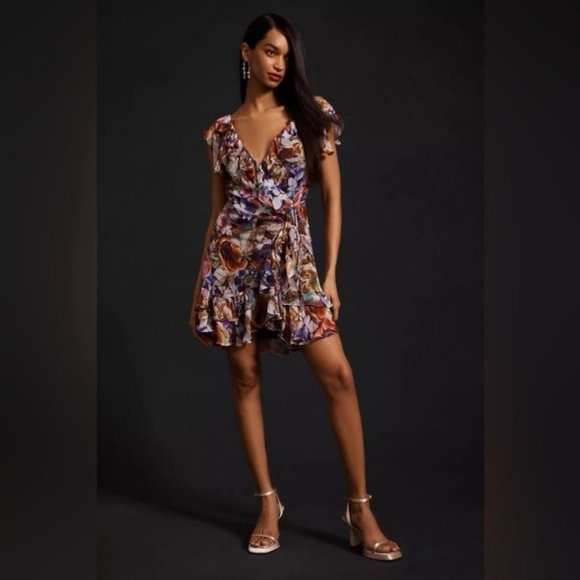 Anthropologie Ruffled Mini Wrap Dress , New With Out Tags, Size Medium